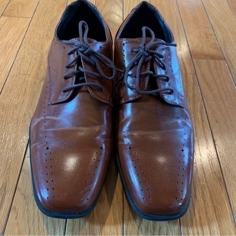 Stacy Adams Square Toe Lace Up Cognac Brown Dress Work Casual Shoes Mens Sz 7 M